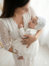 Ecru Kleid Spitze Taufkleid