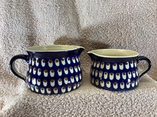 2xBunzlauer Keramik Krug Kanne 0,3+0,6L Altes Pfauenauge/In Bunzlau gekauft/Top 