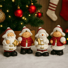 Weihnachtsdeko 4er Set Figuren Dekofigur Weihnachten Keramik Fensterdeko Rot