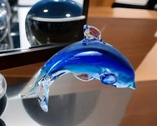 Glasfigur Delfin Skulptur Glas Fisch Kristallglas Murano Stil Kunst Handarbeit