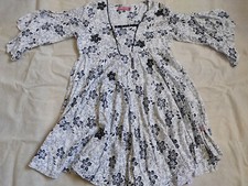 SPINACH MAFIA schönes kurzes Tunikakleid weiß blau Blumemuster Gr. 12 TOP BI222