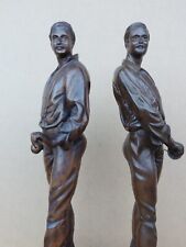 2 ALTE FIGUREN SKULPTUR SCHWERTKÄMPFER FECHTEN HOLZ GESCHNITZT NACH CH. MASSE