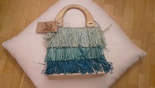 bast tasche fransen blau