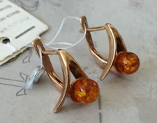 NEU * Russisches GOLD Rotgold Echtschmuck 4,12gr.* 585 OHRRINGE mir Bernstein