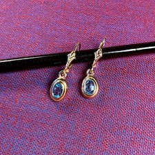 OHRRINGE Blautopas 375 Gold 1,9 g Ohrringe blau Topas Gelbgold Ohrstecker Brisur