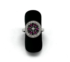 925/- Silberring, Rubine, simulierte Diamanten, Rund, Gr. 55, Sterlingsilber