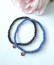 Biba 2er Kristall Armband Blau Silber dehnbar 18 cm  Neu/ B006