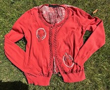 Simona Barbieri exclusive Designer Feinstrickjacke rot Perlen Gr.36 impressionen