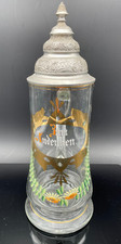 Alter Glas-Bierkrug mit Zinndeckel " Zum Andenken " Abriss um 1850
