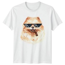Pomeranian Dog Thug Life Pixel Brille Herren T-Shirt Cool Puppy Tee