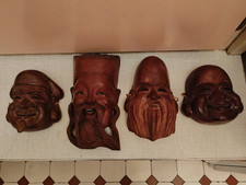 4 Holzmasken Japan gemarkt hohe Schnitzkunst mindestens 65 Jahre alt