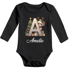 Baby Body Langarm Weihnachten Buchstabe Initiale  personalisiert mit Namen
