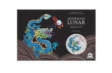 Lunar 3 Drache hellblau (Teal Dragon) 2024 - 1 Oz Silber Color in Blisterkarte