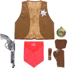 Kostüm Cowboy Set - Weste mit Sheriff Abzeichen, Flachmann, Halstuch, Holster &