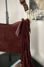 Ledertasche Bordeaux Burgund Rot NEU! Fransen Velourleder Schultertasche