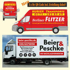 Fahrzeugbeschriftung LKW bis 7,5 t (3 Seiten, 2 Farben), incl. 3 x Ihr QR-Code