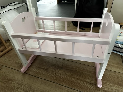 Puppenwiege holz weiß - holz, rosa