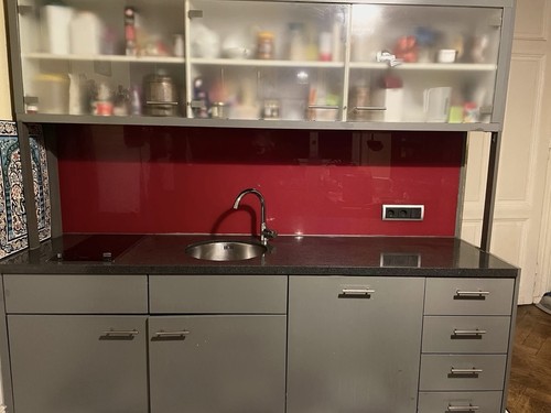 Einbauküche grau rot - einbauküche, grau/rot