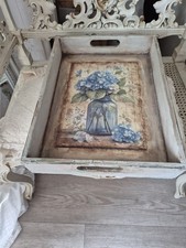 Hortensie Vintage-Look Kiefernholz Tablett Decoupage,Kreidefarbe