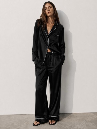 Midnight satin pajama set - pajama,