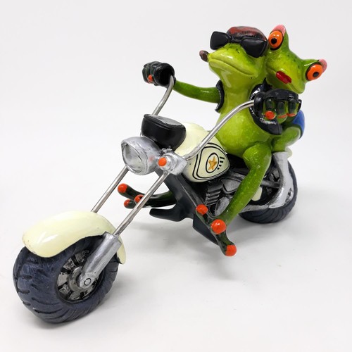 Dekofigur froschpaar biker auf - froschpaar,