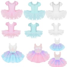 Kinder Mädchen Glitzer Ballettkleid Tutu Pailletten Ballett Trikot Tanz-Kostüm