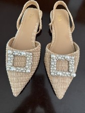 Zara Ballerinas 37 Stroh Perlen Mules Slingbacks