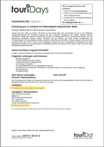 Urlaubs gutschein bayrischer - urlaubs,