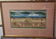 Bild Seidenmalerei Indien detailreiche Palastszene sign. Santosh Kumar 55x38 cm