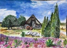 Original aquarell scheune - original,,