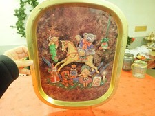 Weihnachten altes Vintage Tablett 40cm Schaukelpferd Spielzeug Bär (gold)