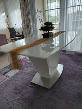 Auszugtisch Ilko, Sicherheitsglas Reinweiss, Fuss Weiss, 160(220x76x90 cm