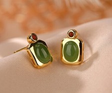 I02 Ohrringe Oval grüne Jade