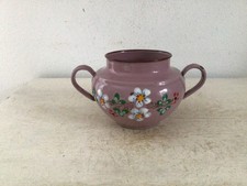 Alte Emaille Zuckerdose rosa Shabby Blumendekor Emaile Zuckertopf Brocante Gefäß