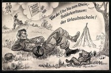 Ansichtskarte Soldat der Bundeswehr träumt von einem Urlaubsschein 1961 