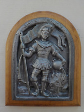Wandbild Heiliger SANKT FLORIAN Zinn auf Holztafel 16 x 13 x 3,5 cm