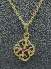 FBM 333 Gold 8 K Halskette Anker Kette Juwelier L 38 cm + Anhänger Rubin elegant