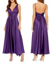 NEU lila gerafft A-Linie Brautkleid Abendkleid Midi wadenlang Kleid Größe 34-52