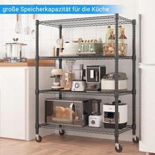 Küchenregal mit Rollen, Standregal, Lagerregal 4 Ebenen, Schwerlast Metall Regal