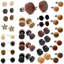 1 Paar Holz Ohrstecker Fakeplugs Ohrringe Perle Holzschmuck Beige Braun Schwarz