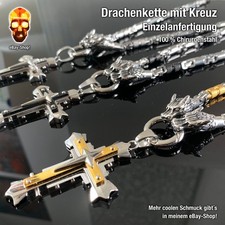 Drachen Königskette rund + Kreuz Anhänger - Edelstahl Herren Halskette Biker 