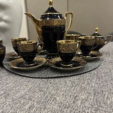 Prunk Kaffee Service WALDERSHOF Kobalt Blau Porzellan 50 er Jahre Für 6 Personen