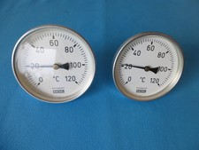2 Stück Kachel Bimetall- Zeigerthermometer 0-120°C mit Tauchhülse für Heizung