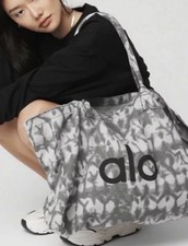 ALO Yoga Gray Tie-Dye Canvas Cotton Large Tote Bag For Travel & Gym Carry-On