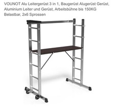 VOUNOT Alu Leitergerüst 3 in 1, Baugerüst, Arbeitsbühne bis 150 kg, 2 x 6 Spross