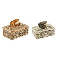 Collectible Mechanical Singing Bird Music Box Embossed Motifs Antique Home