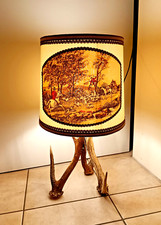 JÄGER JAGD Tischlampe Stehlampe aus Hirschgeweih mit Jagdmotiv DESIGN UNIKAT!!