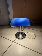 Originale IKEA Blaue Bankerlampe Vintage Glasschirm 1980er Tischlampe Retro