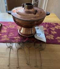 Fondue-Topf elektr. (Kupfer Mongolentopf) inkl. 6 Siebe u. Gebrauchsanweis.