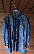 Blaue Damen-Trachtenlederjacke Gr. 44, Hirschhornknöpfe, hellbraune Einsätze